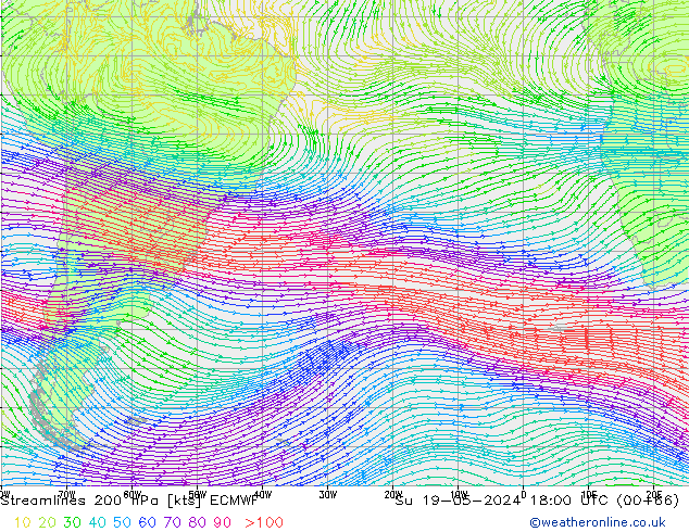 Ligne de courant 200 hPa ECMWF dim 19.05.2024 18 UTC