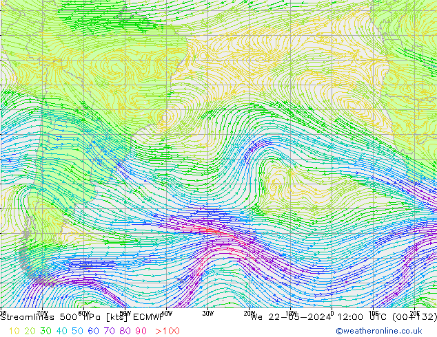 Ligne de courant 500 hPa ECMWF mer 22.05.2024 12 UTC