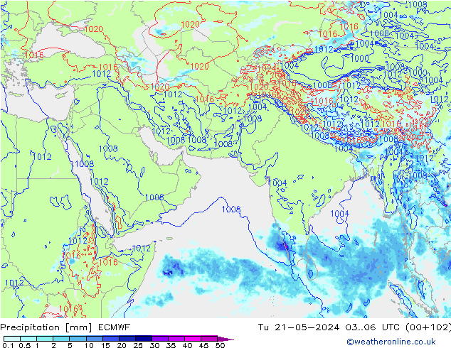 Srážky ECMWF Út 21.05.2024 06 UTC