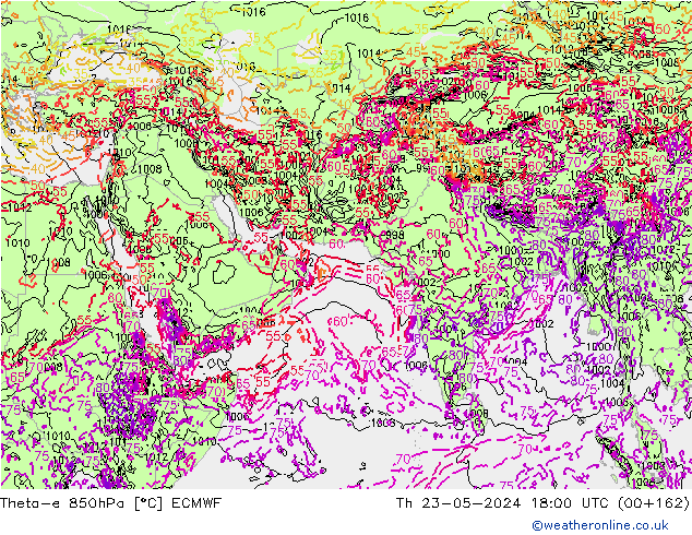Theta-e 850hPa ECMWF do 23.05.2024 18 UTC