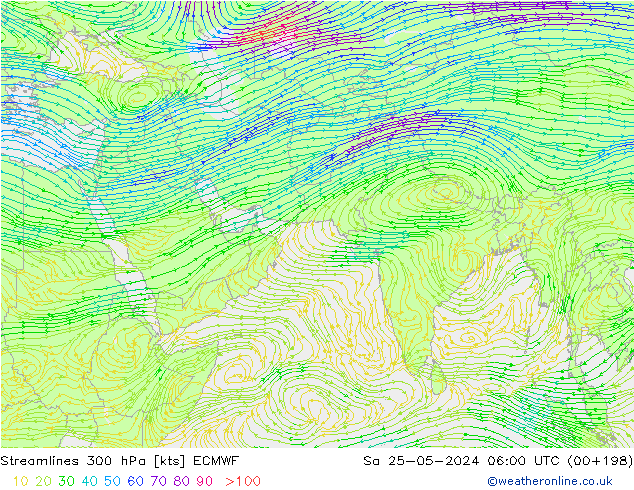ветер 300 гПа ECMWF сб 25.05.2024 06 UTC