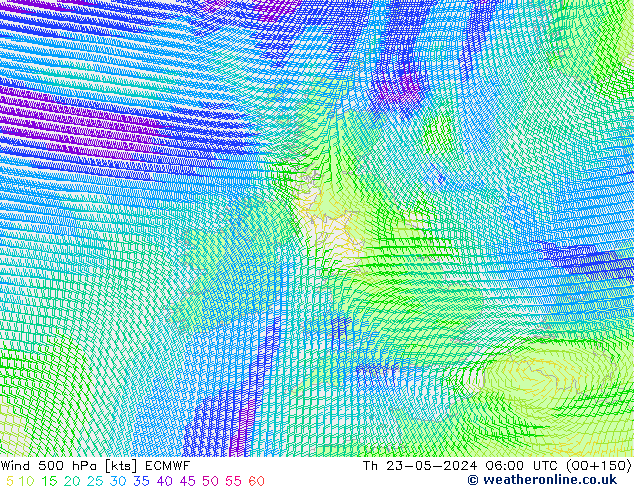 Wind 500 hPa ECMWF Th 23.05.2024 06 UTC