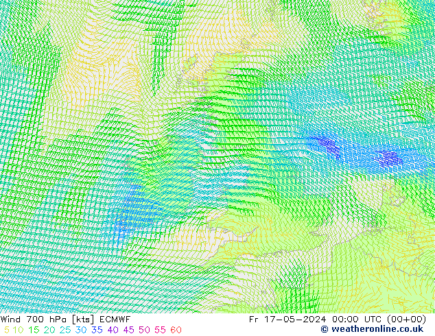 Wind 700 hPa ECMWF Fr 17.05.2024 00 UTC