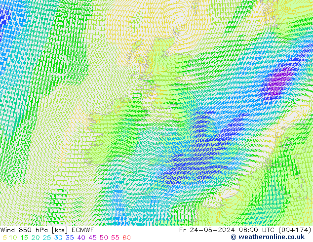 Wind 850 hPa ECMWF Fr 24.05.2024 06 UTC