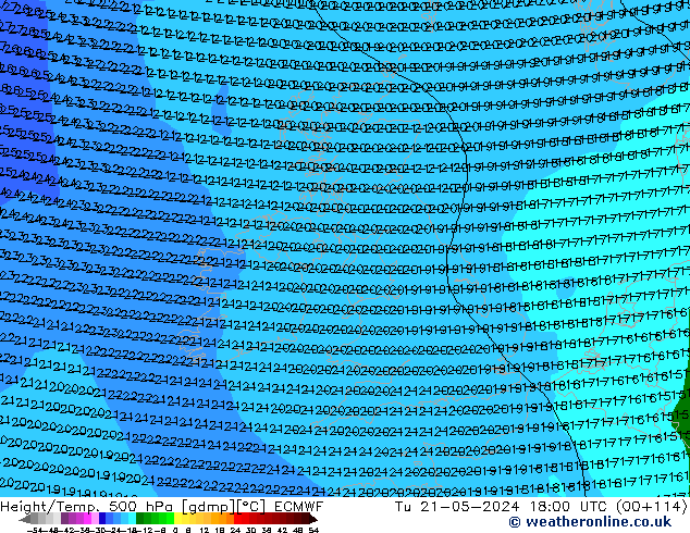 Z500/Rain (+SLP)/Z850 ECMWF  21.05.2024 18 UTC