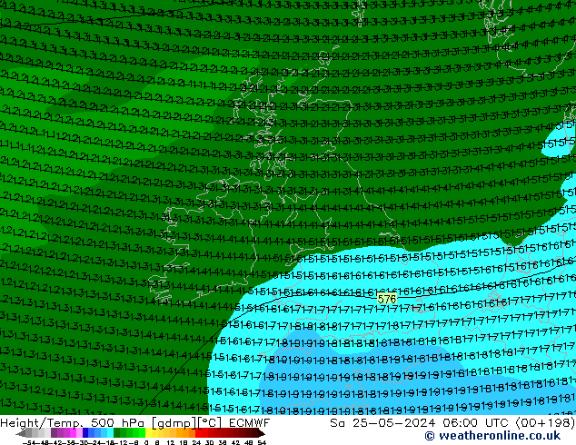 Z500/Rain (+SLP)/Z850 ECMWF Sa 25.05.2024 06 UTC