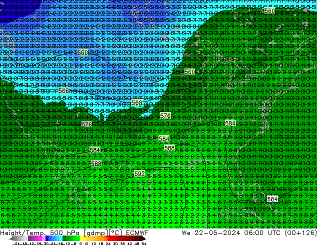 Z500/Rain (+SLP)/Z850 ECMWF St 22.05.2024 06 UTC