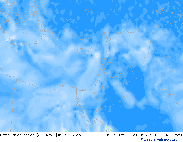 Deep layer shear (0-1km) ECMWF Sex 24.05.2024 00 UTC