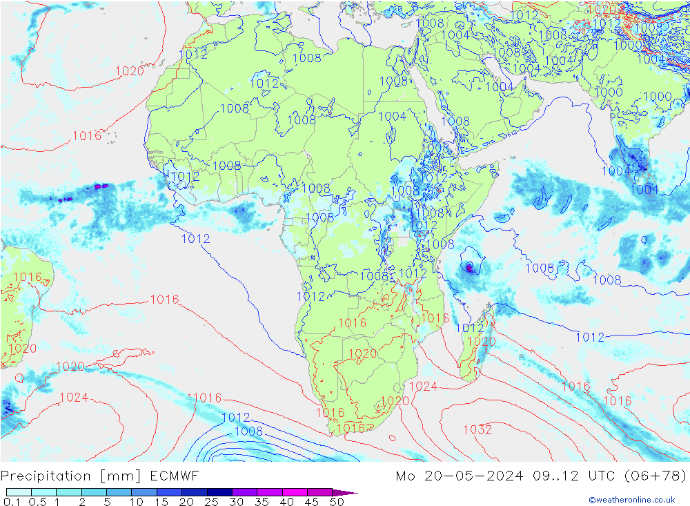 Srážky ECMWF Po 20.05.2024 12 UTC