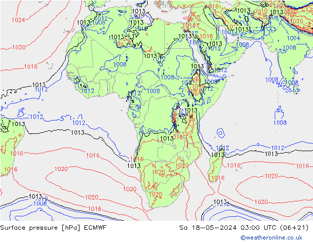 Presión superficial ECMWF sáb 18.05.2024 03 UTC