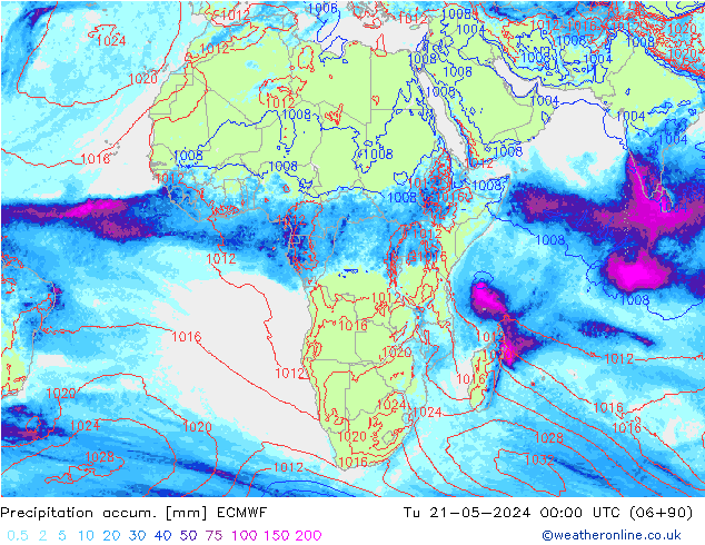 Precipitation accum. ECMWF Tu 21.05.2024 00 UTC