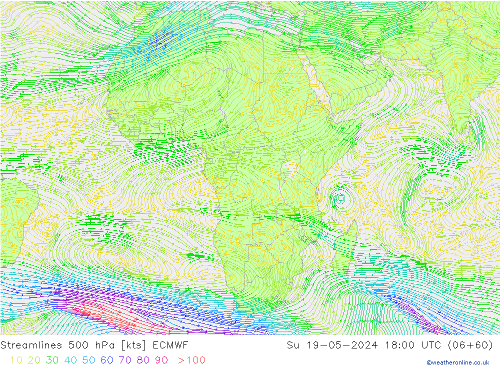 Stroomlijn 500 hPa ECMWF zo 19.05.2024 18 UTC