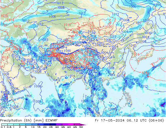 Precipitation (6h) ECMWF Fr 17.05.2024 12 UTC
