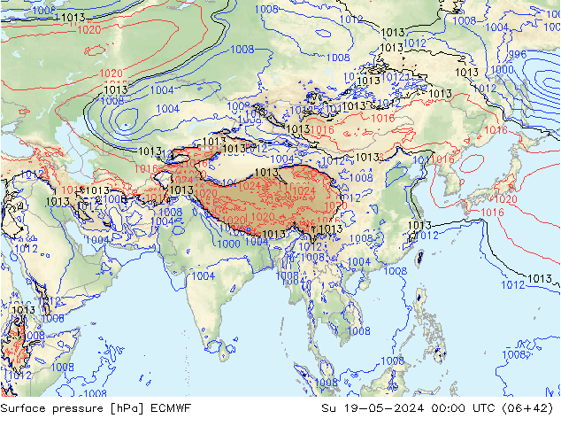 Pressione al suolo ECMWF dom 19.05.2024 00 UTC