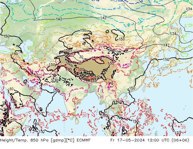 Height/Temp. 850 hPa ECMWF pt. 17.05.2024 12 UTC
