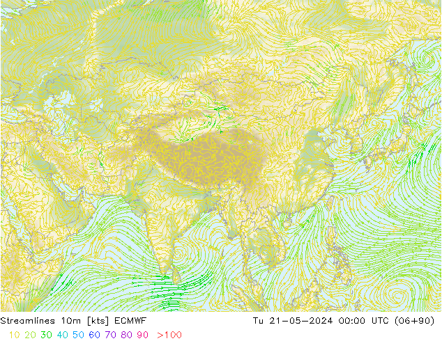 Streamlines 10m ECMWF Tu 21.05.2024 00 UTC