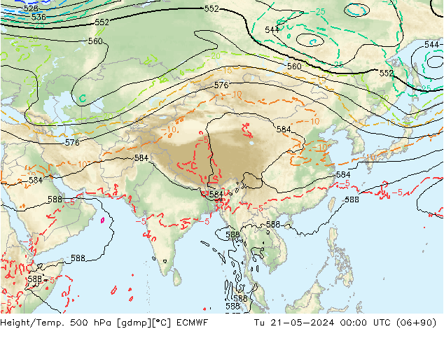 Height/Temp. 500 гПа ECMWF вт 21.05.2024 00 UTC