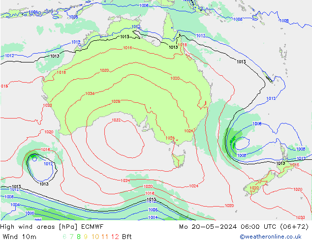 High wind areas ECMWF Mo 20.05.2024 06 UTC