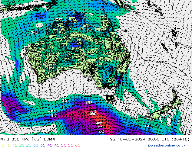 Vent 850 hPa ECMWF sam 18.05.2024 00 UTC