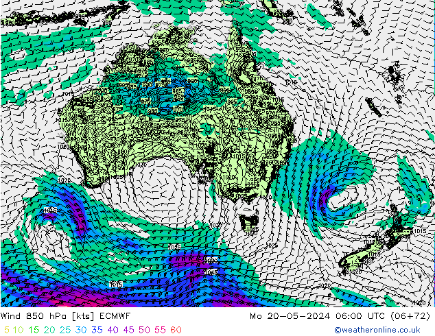 ветер 850 гПа ECMWF пн 20.05.2024 06 UTC