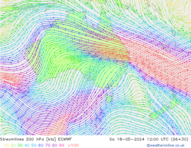 Ligne de courant 200 hPa ECMWF sam 18.05.2024 12 UTC