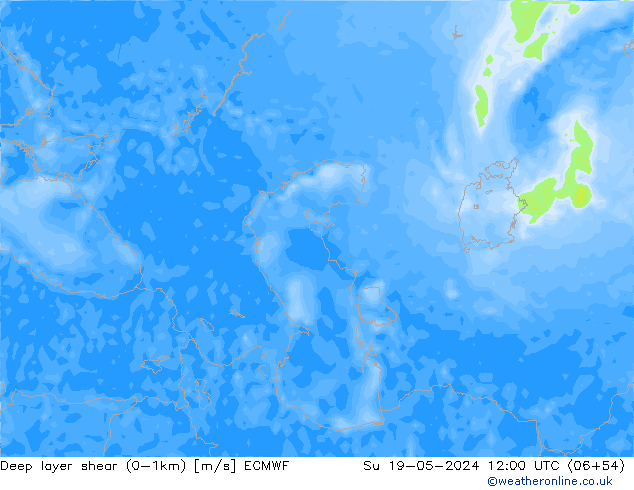 Deep layer shear (0-1km) ECMWF dim 19.05.2024 12 UTC