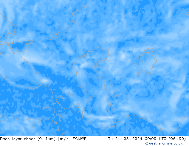Deep layer shear (0-1km) ECMWF mar 21.05.2024 00 UTC