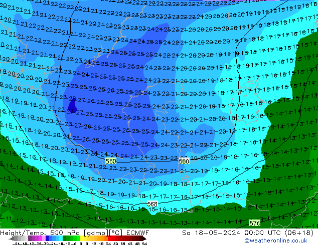 Z500/Rain (+SLP)/Z850 ECMWF Sa 18.05.2024 00 UTC