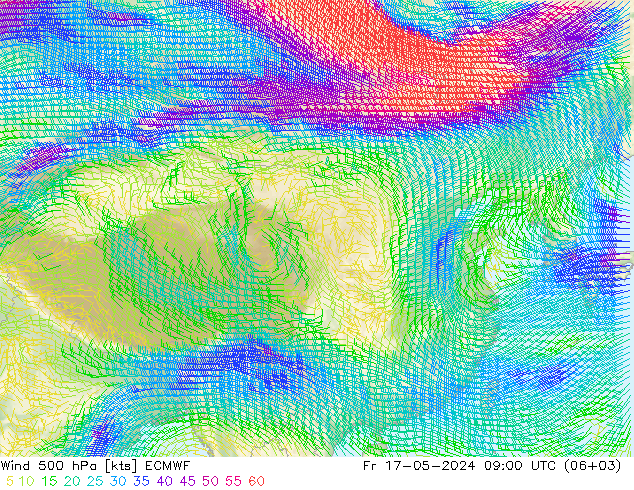 风 500 hPa ECMWF 星期五 17.05.2024 09 UTC