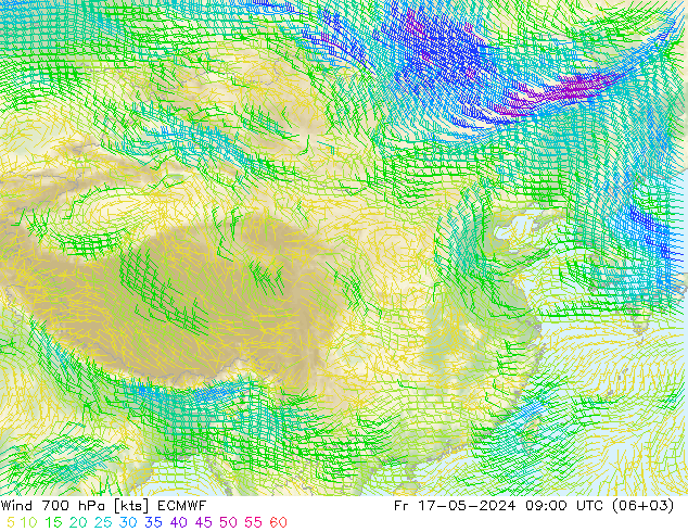 风 700 hPa ECMWF 星期五 17.05.2024 09 UTC