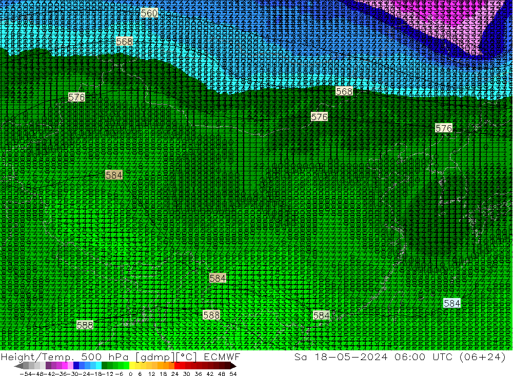 Height/Temp. 500 hPa ECMWF 星期六 18.05.2024 06 UTC