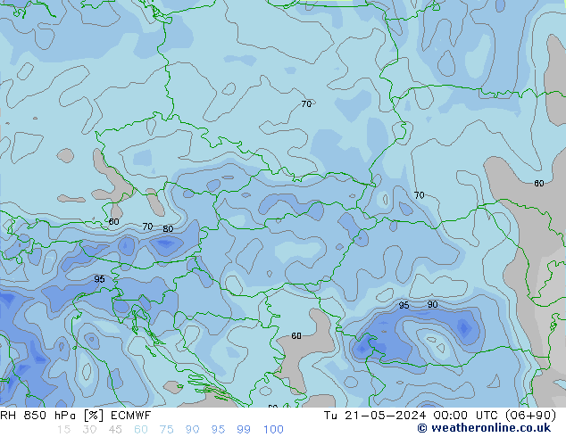 Humidité rel. 850 hPa ECMWF mar 21.05.2024 00 UTC