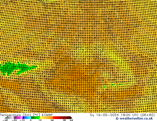 Temperature (2m) ECMWF Su 19.05.2024 18 UTC