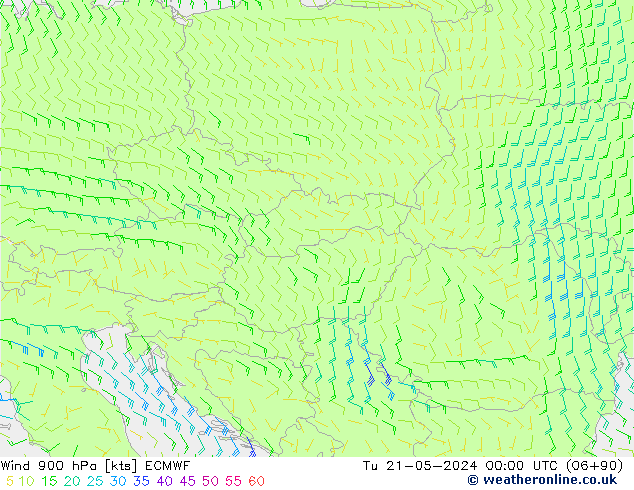 Vent 900 hPa ECMWF mar 21.05.2024 00 UTC