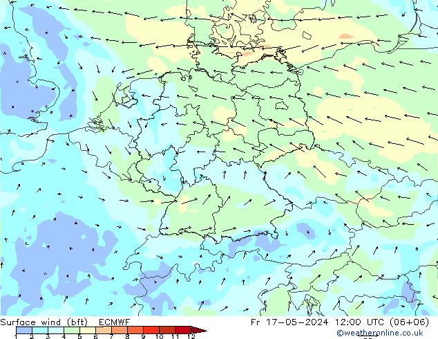 �N 10 米 (bft) ECMWF 星期五 17.05.2024 12 UTC