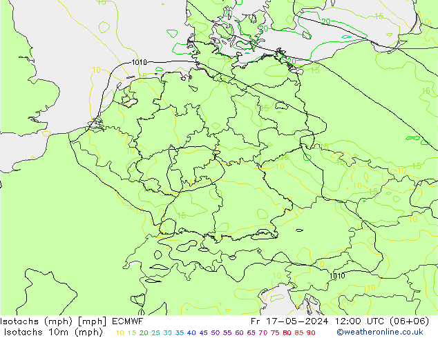Isotachs (mph) ECMWF 星期五 17.05.2024 12 UTC