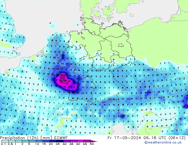 降水量 (12h) ECMWF 星期五 17.05.2024 18 UTC