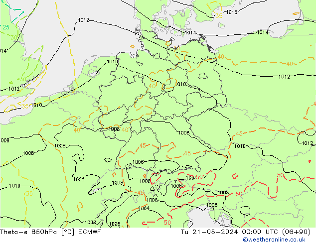 Theta-e 850hPa ECMWF Di 21.05.2024 00 UTC