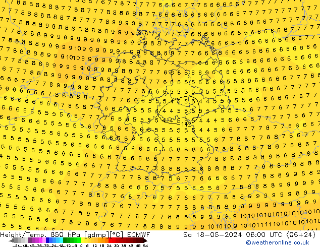 Z500/Rain (+SLP)/Z850 ECMWF Sa 18.05.2024 06 UTC