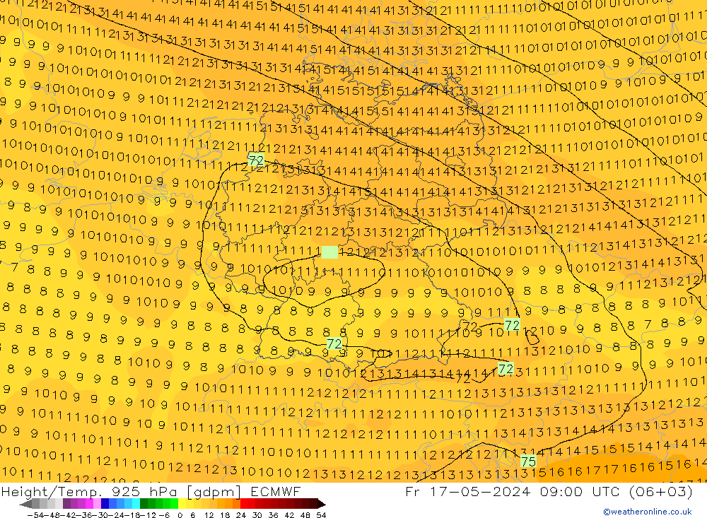 Height/Temp. 925 hPa ECMWF 星期五 17.05.2024 09 UTC