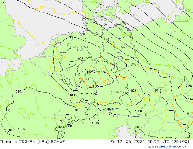Theta-e 700hPa ECMWF 星期五 17.05.2024 06 UTC
