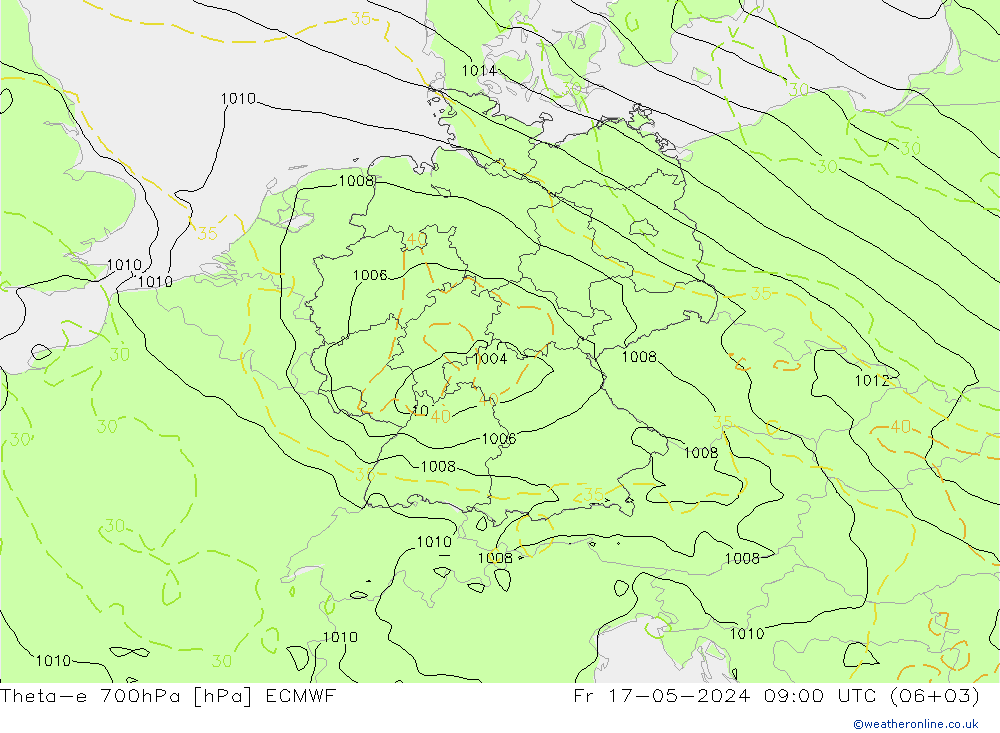 Theta-e 700hPa ECMWF Fr 17.05.2024 09 UTC