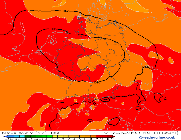 Theta-W 850hPa ECMWF Sa 18.05.2024 03 UTC