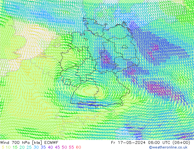 风 700 hPa ECMWF 星期五 17.05.2024 06 UTC