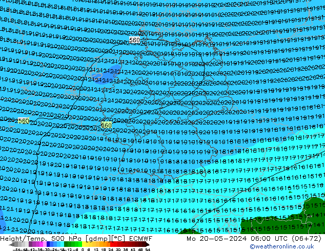 Z500/Rain (+SLP)/Z850 ECMWF lun 20.05.2024 06 UTC