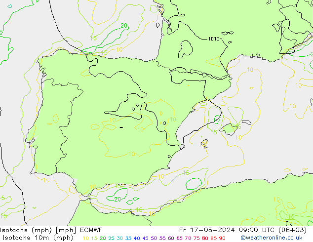 Isotachs (mph) ECMWF Fr 17.05.2024 09 UTC