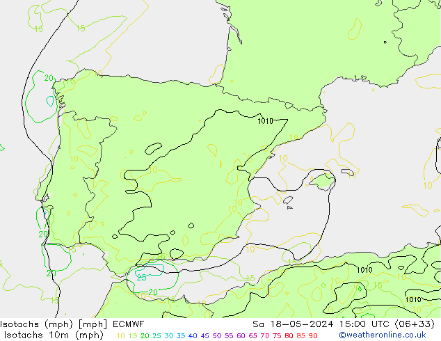Isotachen (mph) ECMWF za 18.05.2024 15 UTC