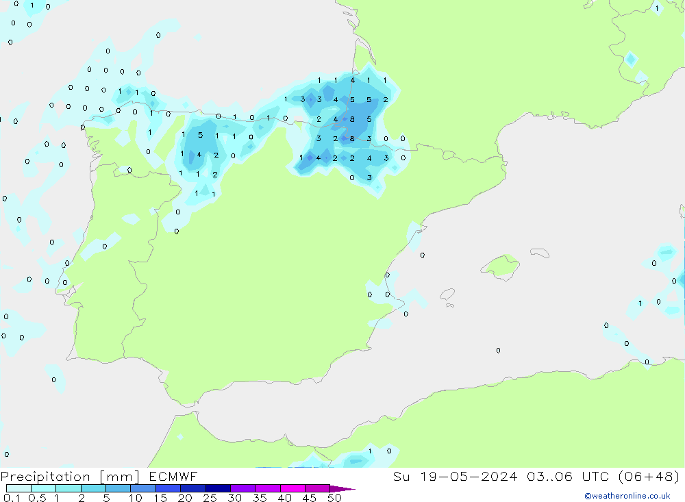 Precipitation ECMWF Su 19.05.2024 06 UTC
