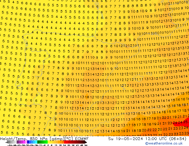 Z500/Rain (+SLP)/Z850 ECMWF dom 19.05.2024 12 UTC