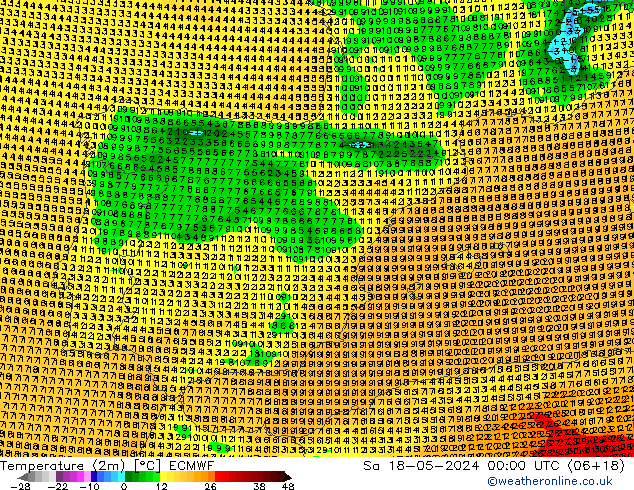 Temperature (2m) ECMWF Sa 18.05.2024 00 UTC